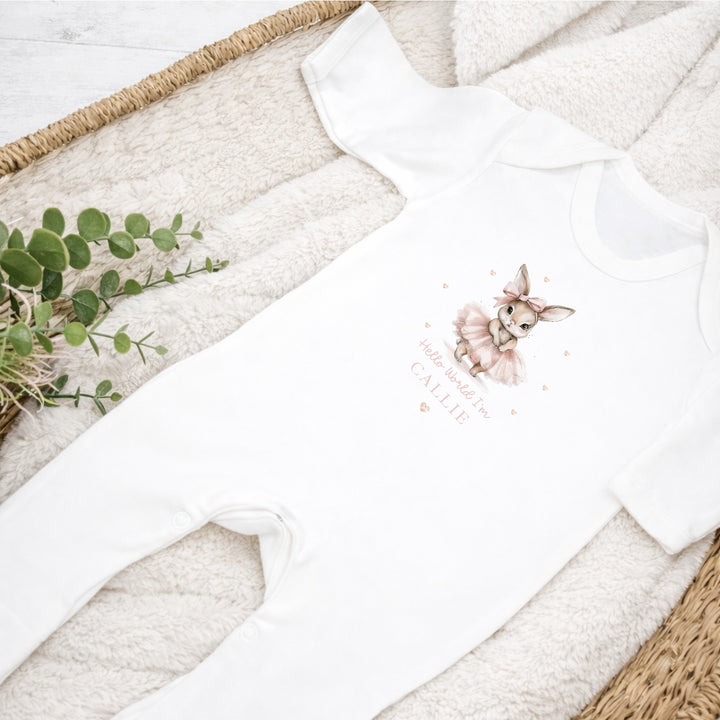 Personalised Pink Ballerina Bunny Baby Grow &amp; Rabbit Set