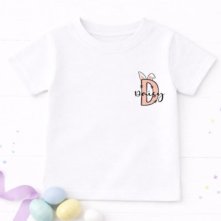 Personalised Pink or Blue Tartan Initial Easter T-shirt