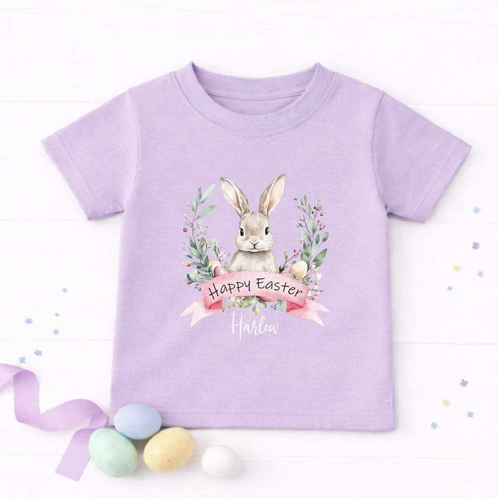 Personalised Pink Bunny Wreath Easter T-shirt
