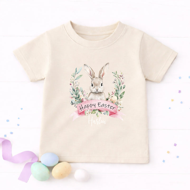 Personalised Pink Bunny Wreath Easter T-shirt