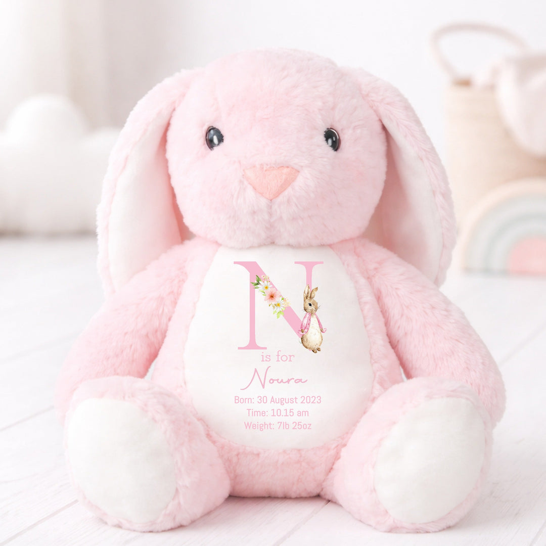 Personalised Pink Bunny Birth Announcement Rabbit