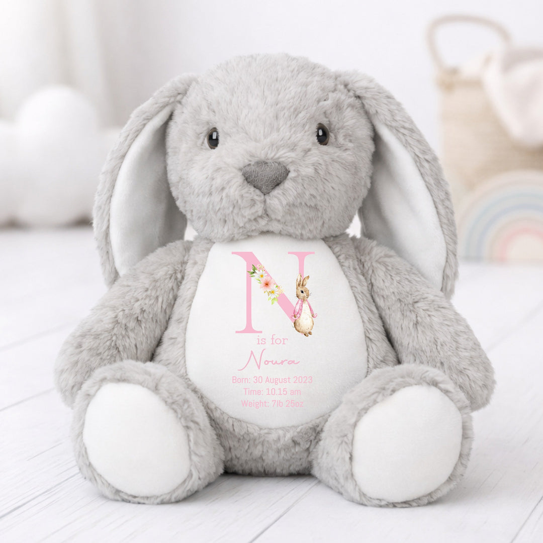 Personalised Pink Bunny Birth Announcement Rabbit