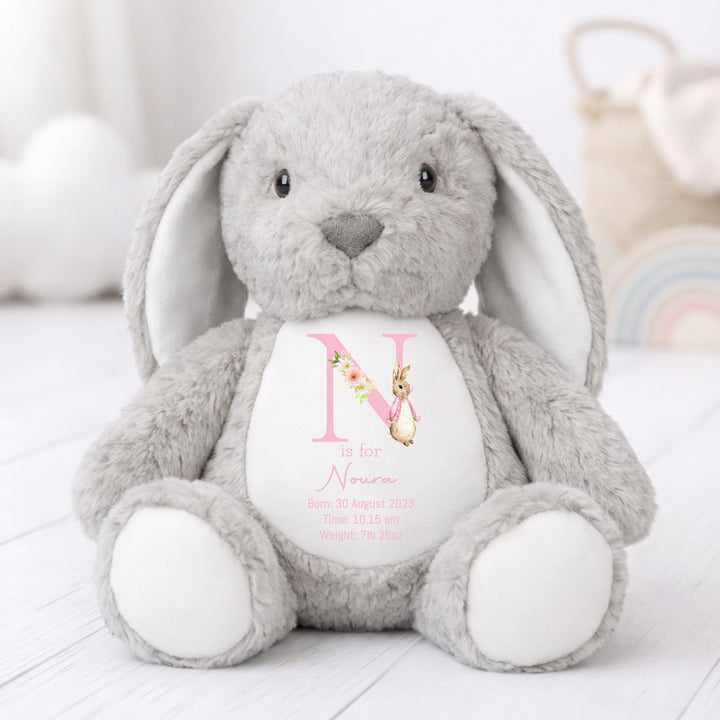 Personalised Pink Bunny Birth Announcement Rabbit