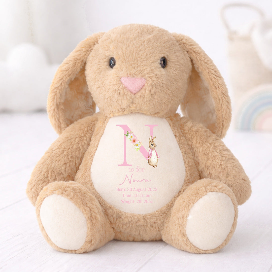Personalised Pink Bunny Birth Announcement Rabbit