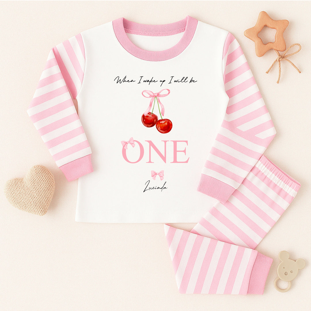 Personalised Red Cherry Pink Birthday Pyjamas