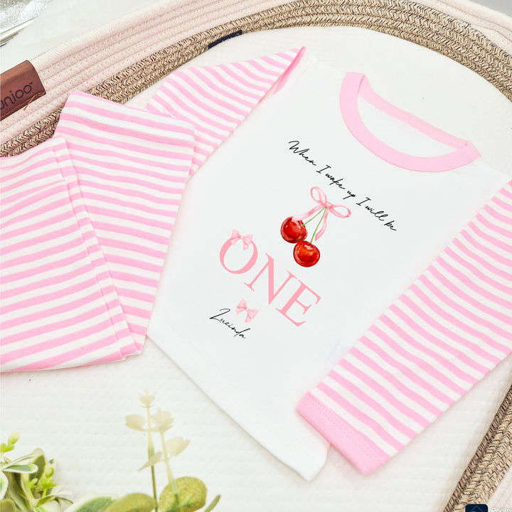 Personalised Red Cherry Pink Birthday Pyjamas