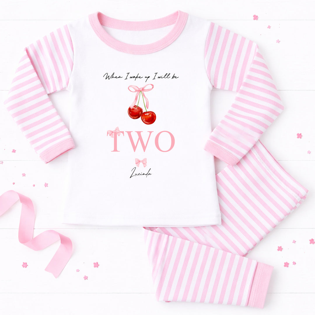 Personalised Red Cherry Second Birthday Pyjamas