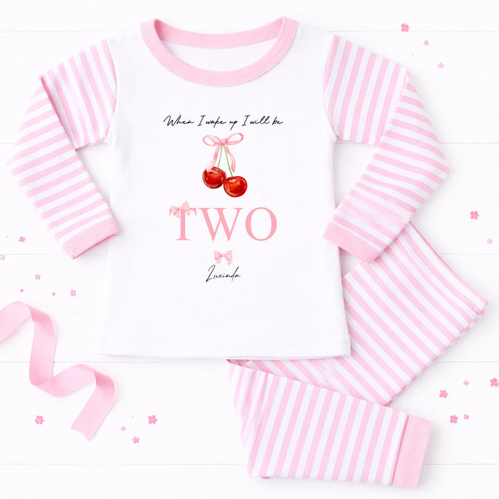 Personalised Red Cherry Second Birthday Pyjamas