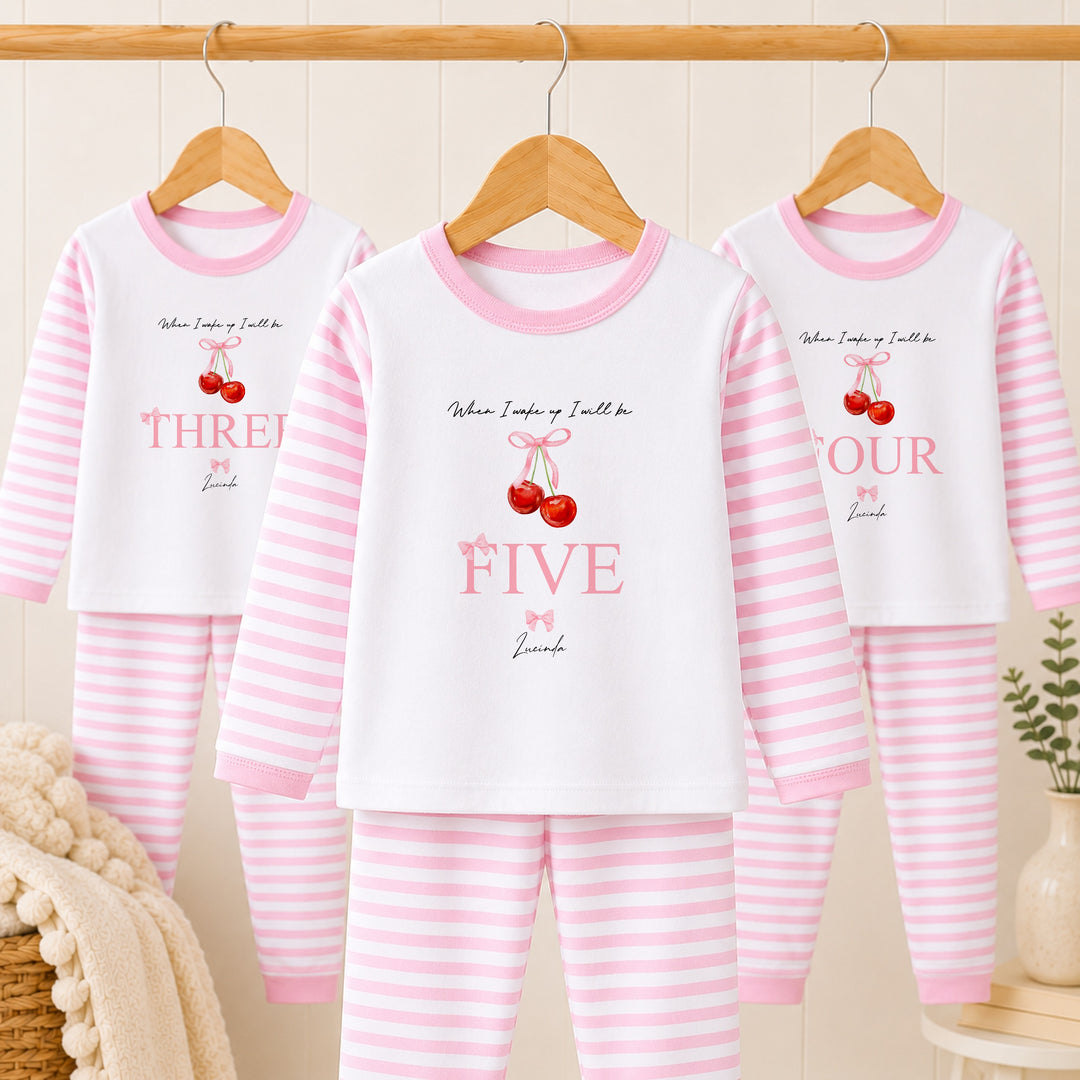 Personalised Red Cherry Any Age Birthday Pyjamas