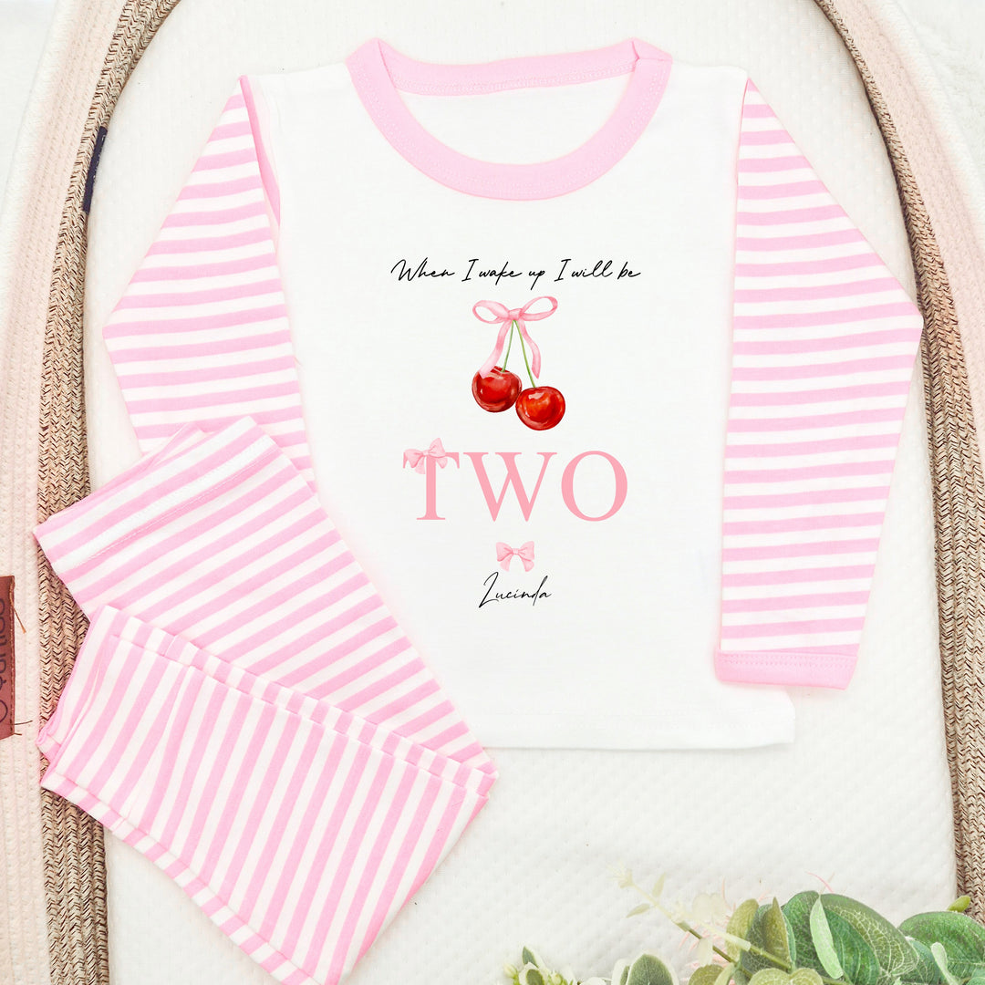 Personalised Red Cherry Second Birthday Pyjamas