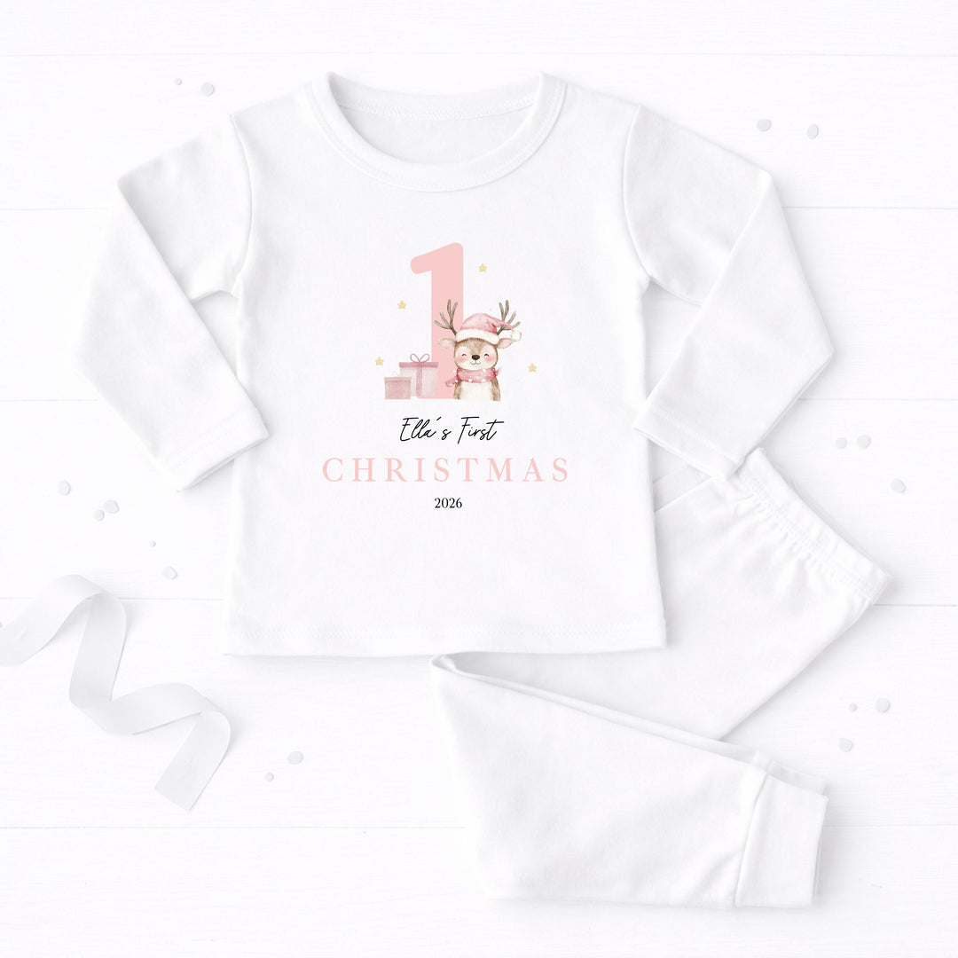 Personalised Pink Reindeer My First Christmas Pyjamas