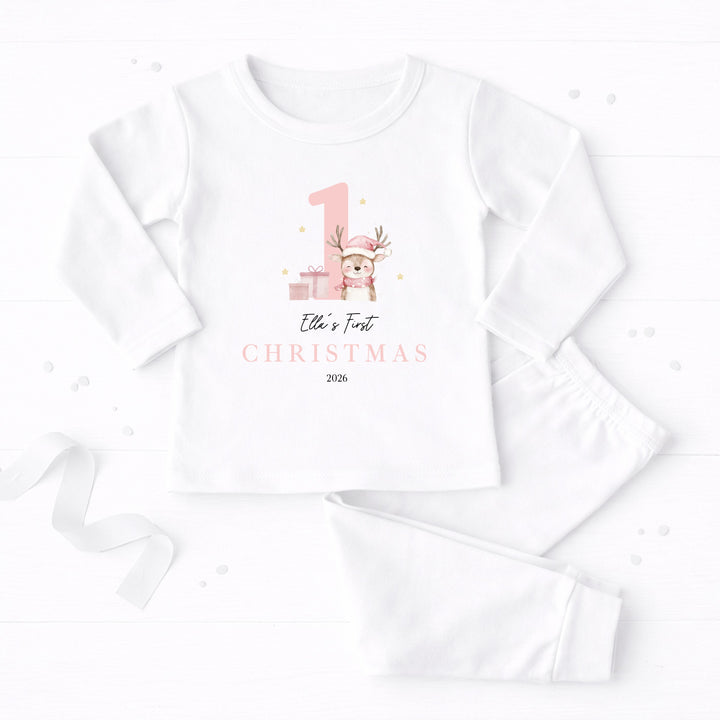 Personalised Pink Reindeer My First Christmas Pyjamas