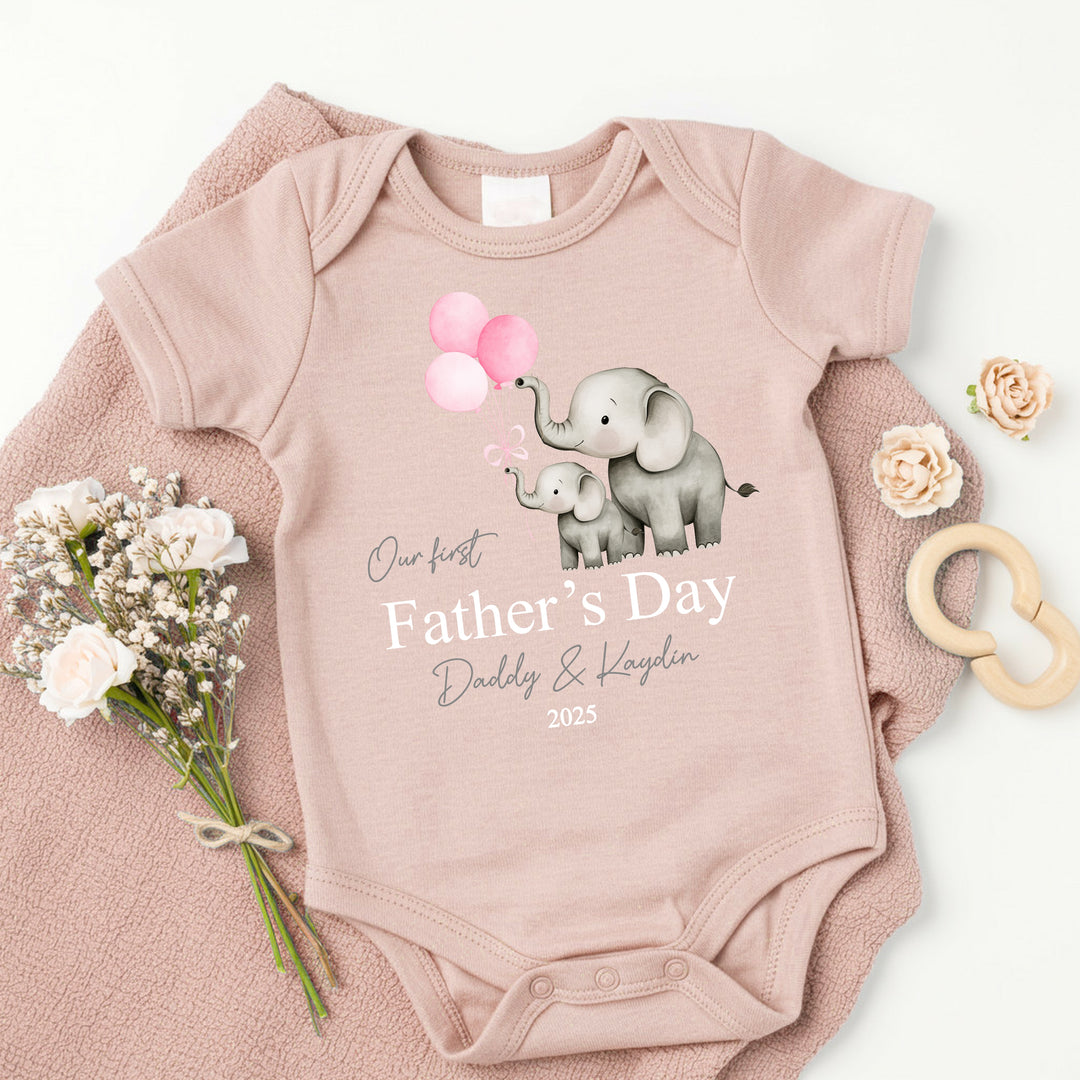 Personalised Pink Balloons Elephants Father's Day Pink Babygrow/Vest