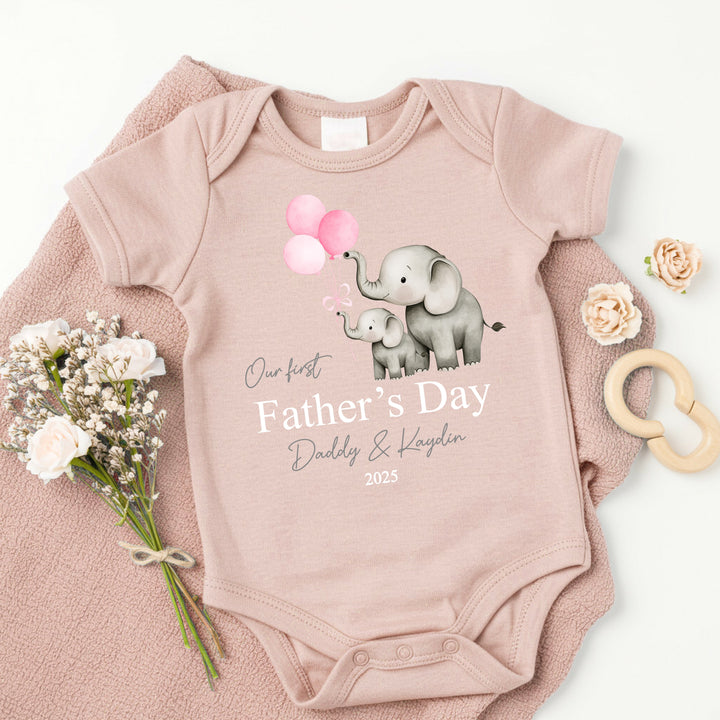 Personalised Pink Balloons Elephants Father's Day Pink Babygrow/Vest