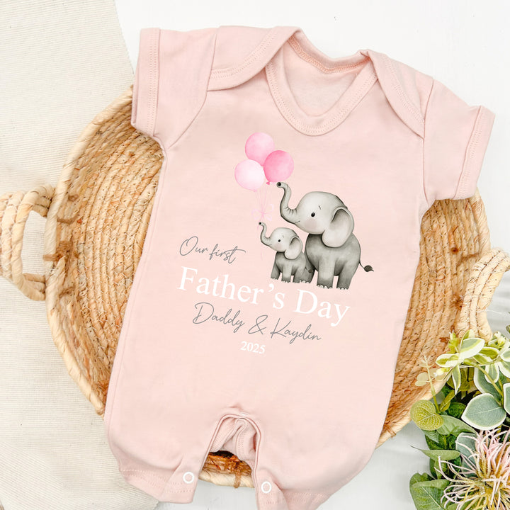 Personalised Pink Balloons Elephants Father's Day Pink Babygrow/Vest