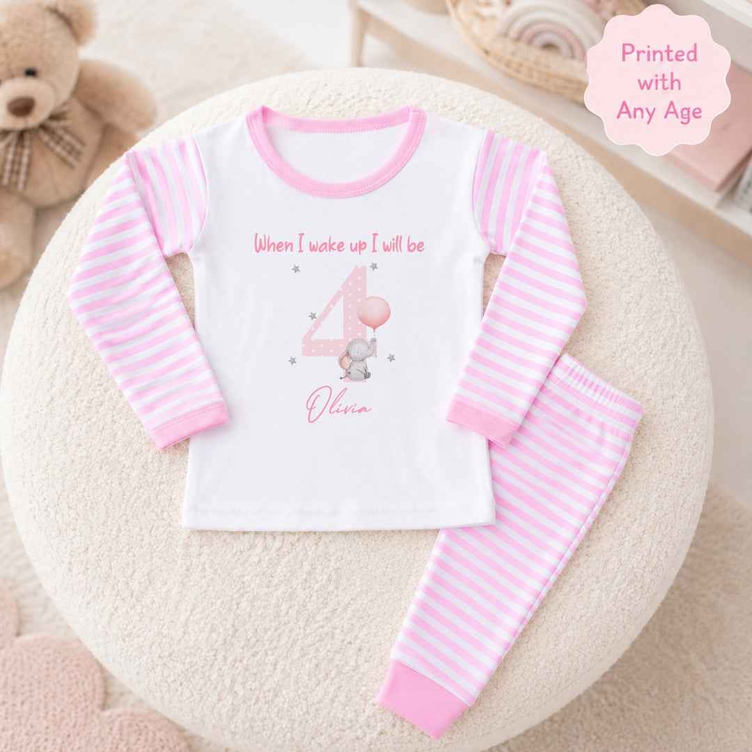 Personalised Pink Spotty Elephant Any Age Birthday Pyjamas