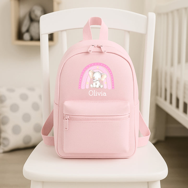 Personalised Pink Elephant Rainbow Backpack