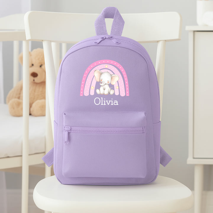 Personalised Pink Elephant Rainbow Backpack