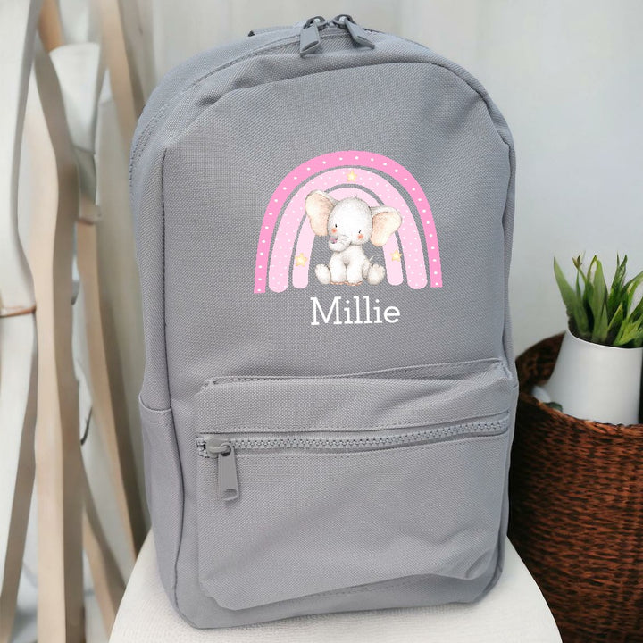 Personalised Pink Elephant Rainbow Backpack