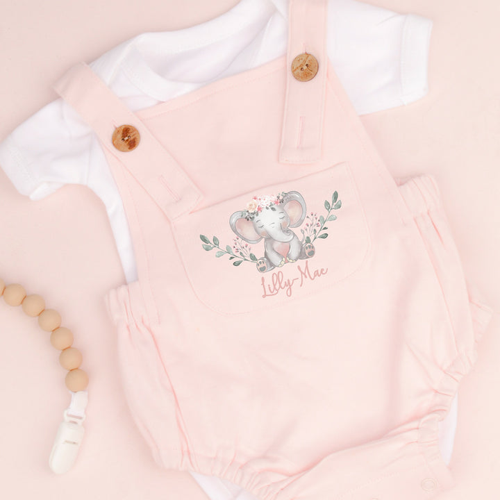 Personalised Elephant Splat Pink Dungarees