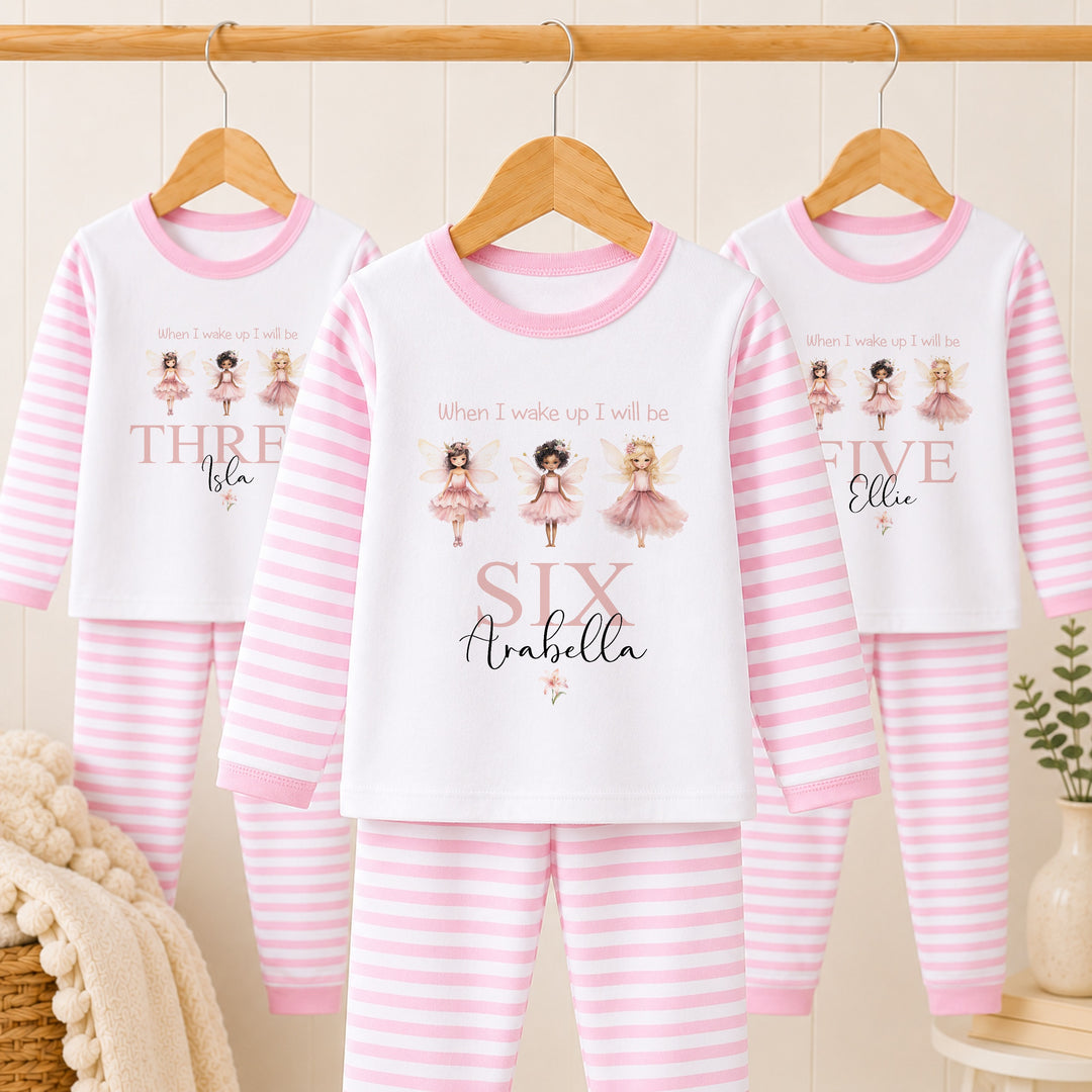 Personalised Pink Faries Any Age Birthday Pyjamas