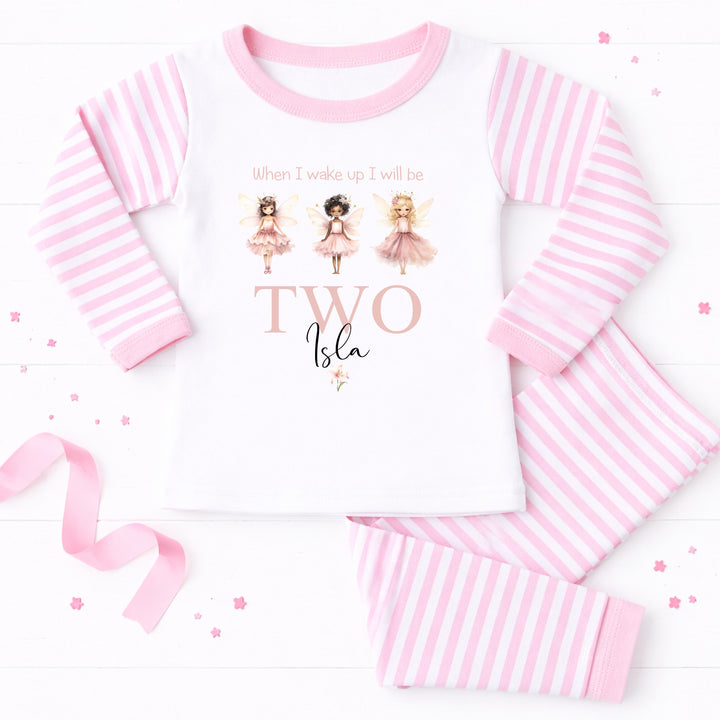 Personalised Pink Faries Pink Stripe Second Birthday Pyjamas