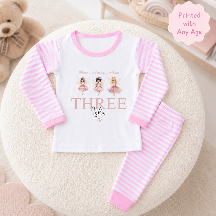 Personalised Pink Faries Any Age Birthday Pyjamas