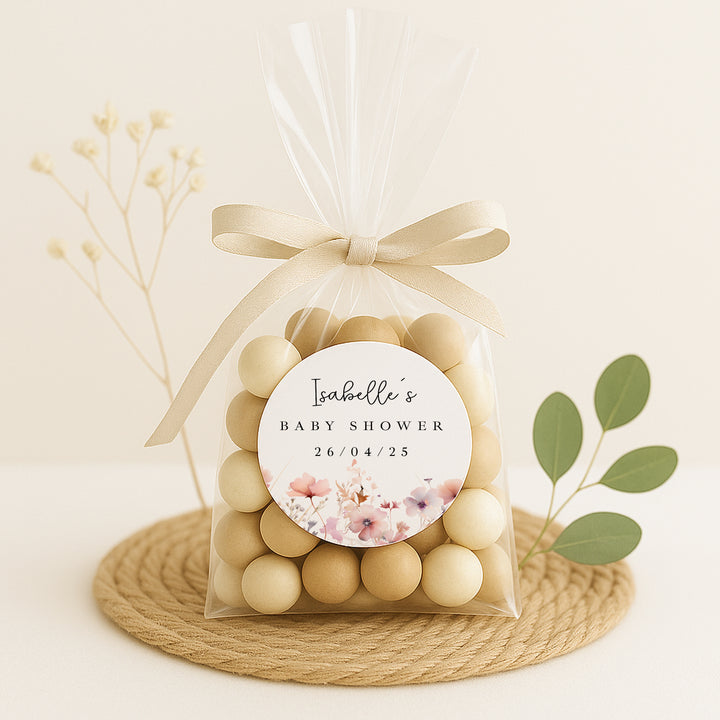 Personalised Pink Flowers Baby Shower Stickers