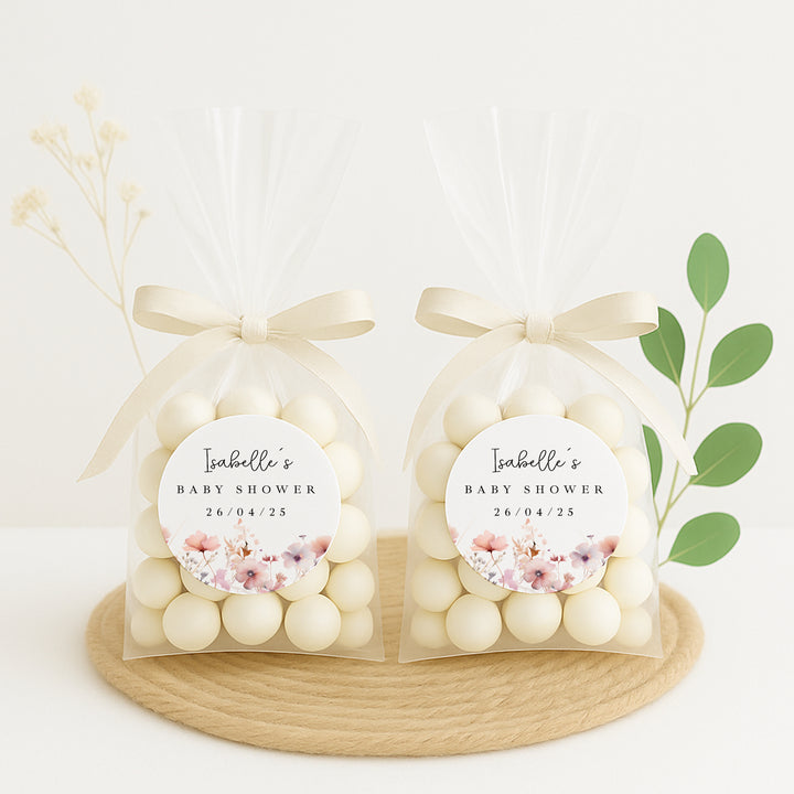 Personalised Pink Flowers Baby Shower Stickers