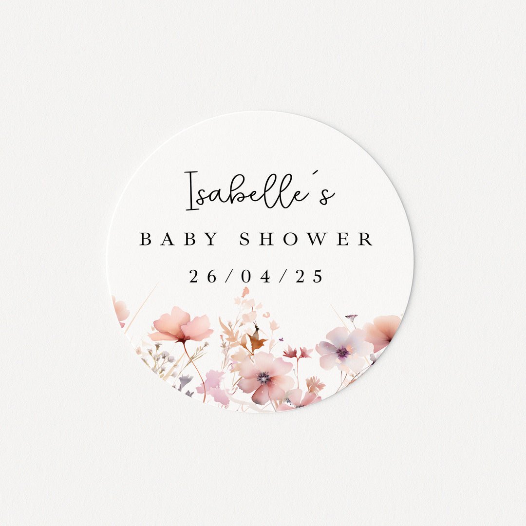 Personalised Pink Flowers Baby Shower Stickers