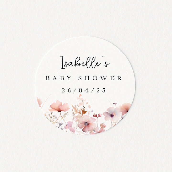 Personalised Pink Flowers Baby Shower Stickers