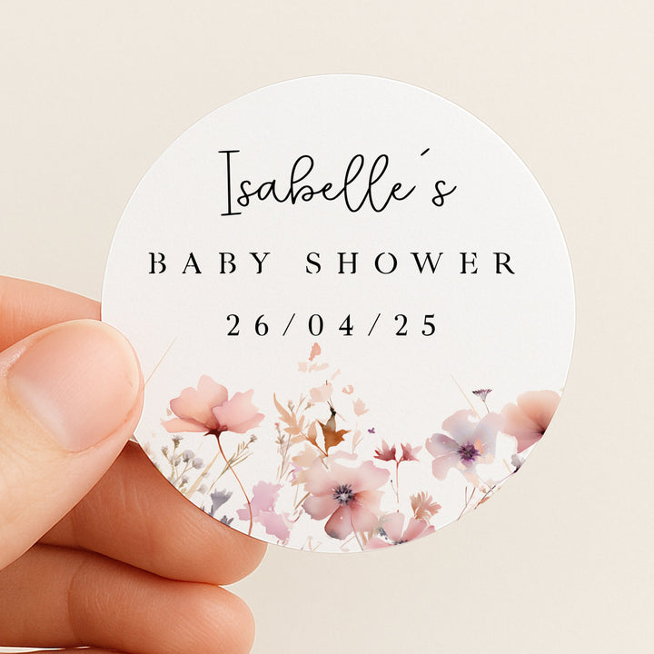 Personalised Pink Flowers Baby Shower Stickers