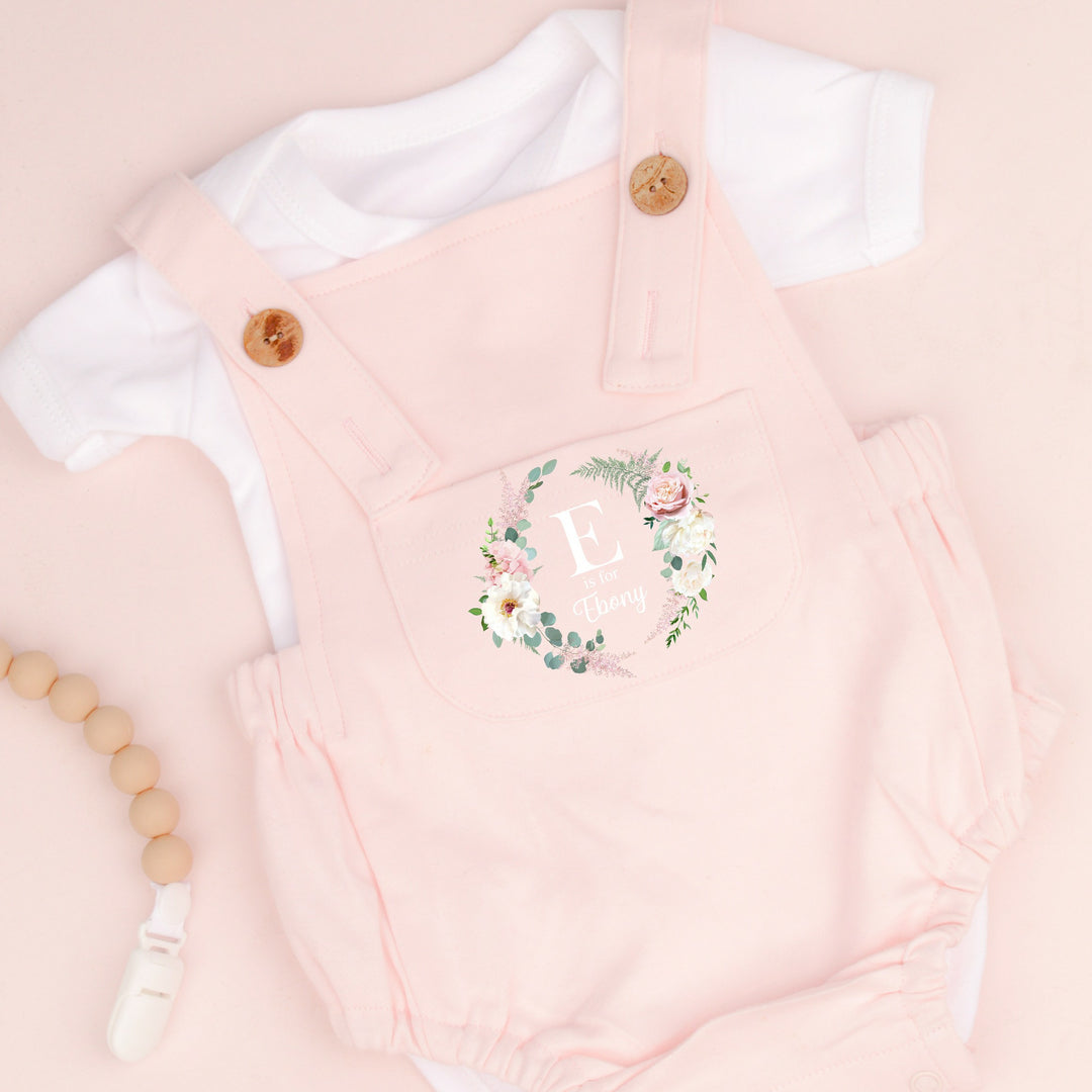 Personalised Floral Wreath Pink Dungarees