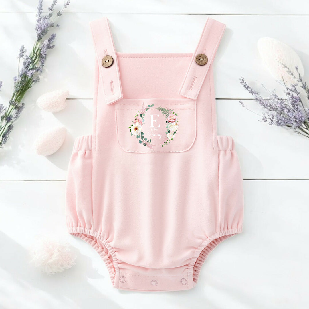 Personalised Floral Wreath Pink Dungarees