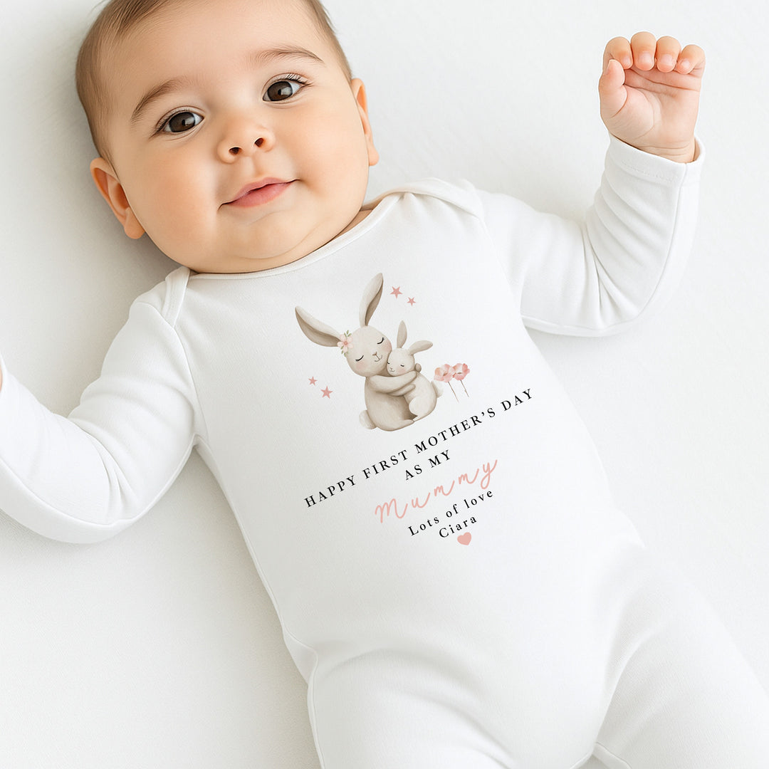 Personalised Pink Rabbits I Love My Mama Baby Grow, Vest or Bib