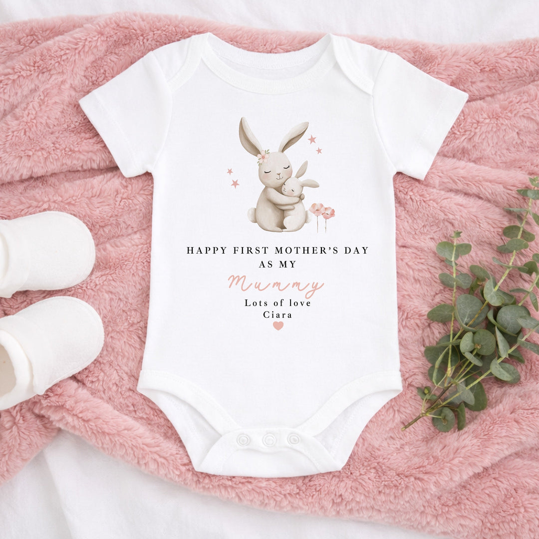 Personalised Pink Rabbits I Love My Mama Baby Grow, Vest or Bib