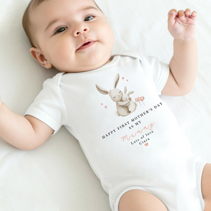 Personalised Pink Rabbits I Love My Mama Baby Grow, Vest or Bib