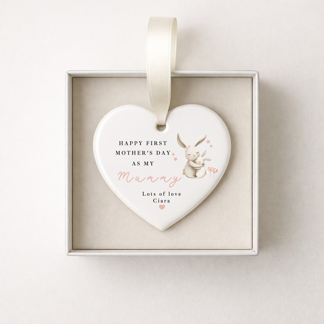 Personalised Pink Bunny Happy First Mother's Day Ceramic Ornament