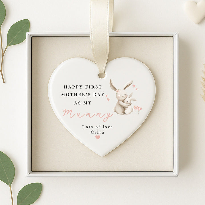 Personalised Pink Bunny Happy First Mother's Day Ceramic Ornament