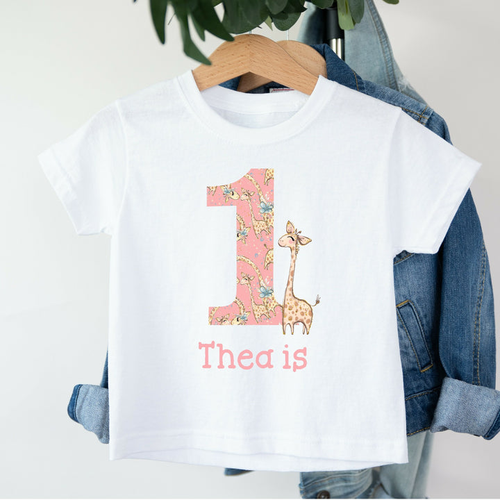 Personalised Pink Giraffe Birthday T-shirt/Vest