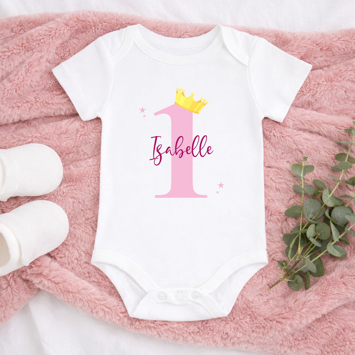 Personalised Pink And Gold Crown First Birthday Vest