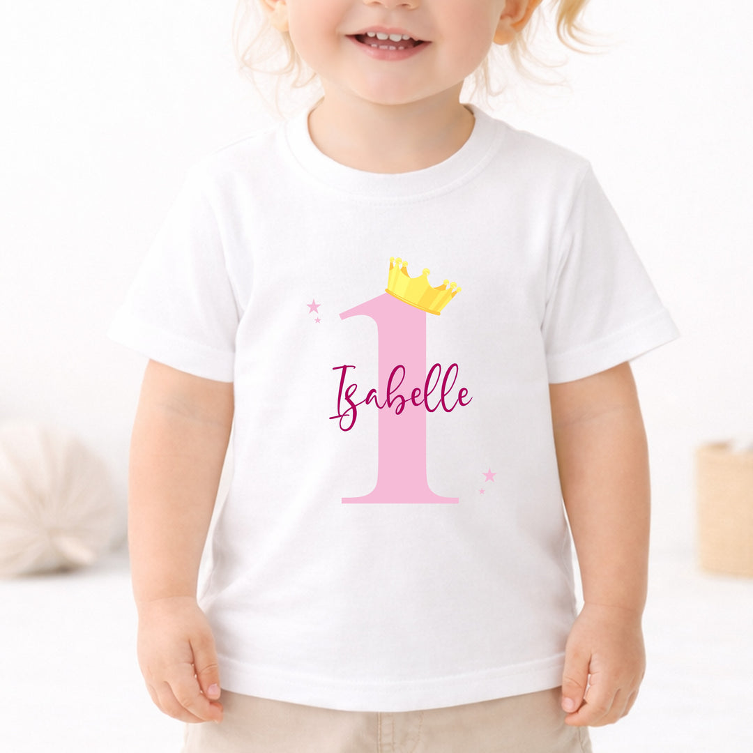 Personalised Pink And Gold Crown First Birthday T-Shirt