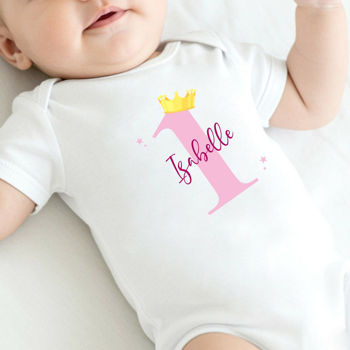 Personalised Pink And Gold Crown First Birthday Vest