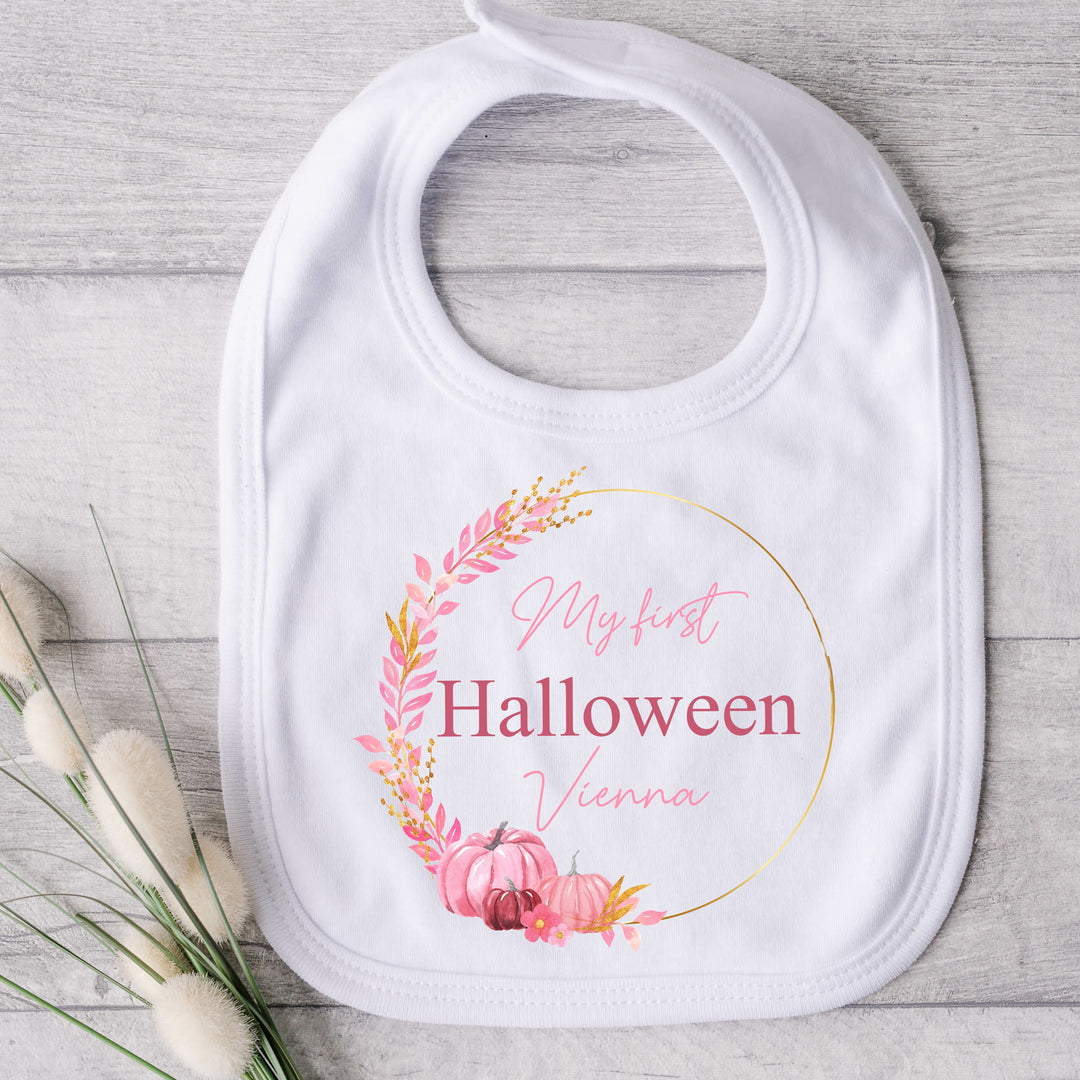 Personalised My First Halloween Pink Wreath Babygrow/Vest/Bib