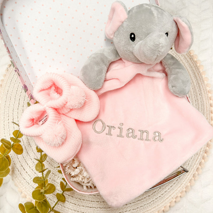 Embroidered Pink Elephant Comforter Gift Set