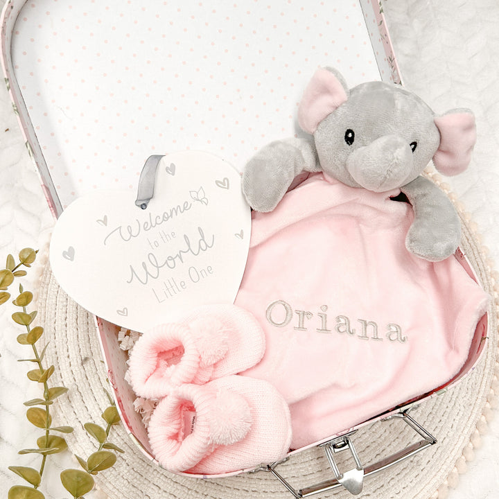 Embroidered Pink Elephant Comforter Gift Set