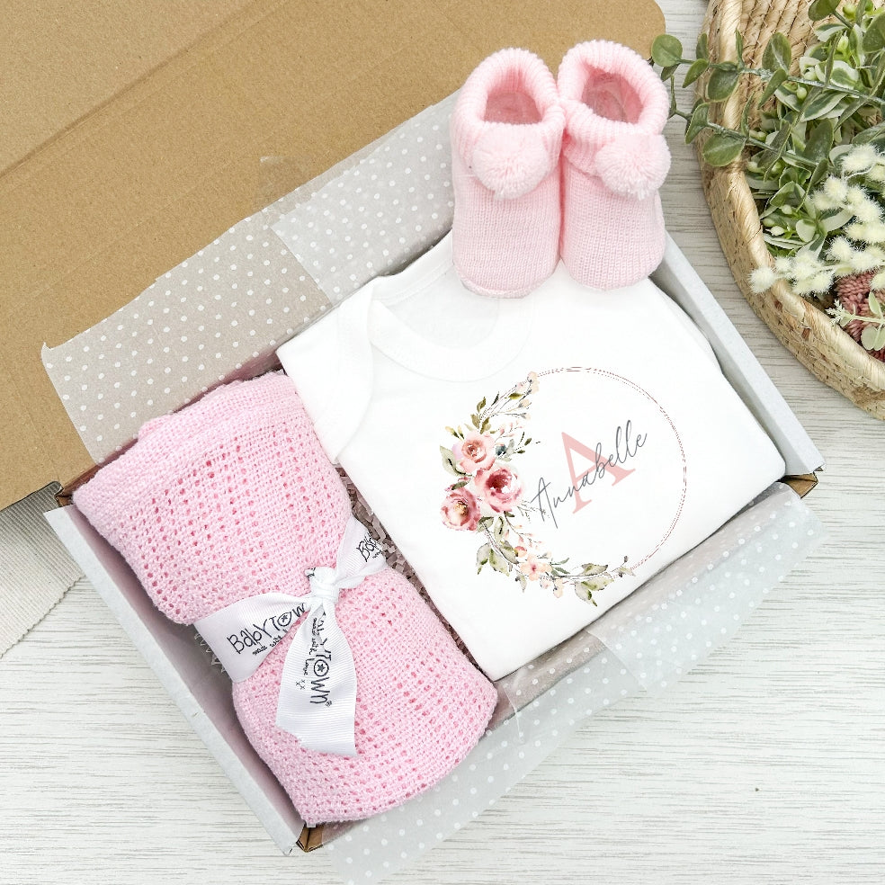 Personalised Pink Wreath Clothing Hamper Sets