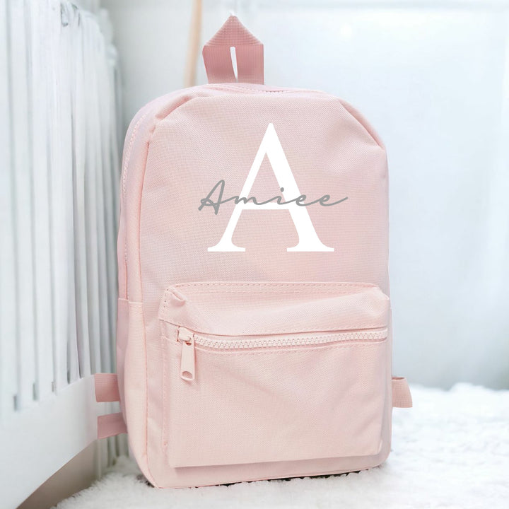 Personalised Pink and White Initial Backpack