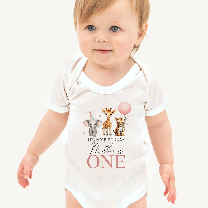 Personalised Pink Jungle Birthday Girl Vest