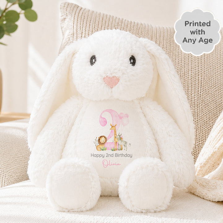 Personalised Pink Jungle Safari Any Age Birthday Rabbit